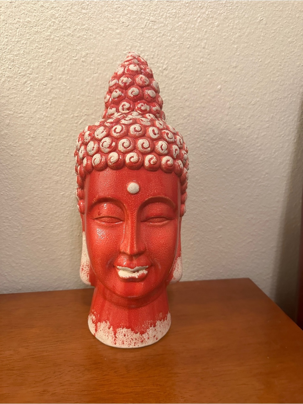 Ceramic Red Buddha Head Sculpture